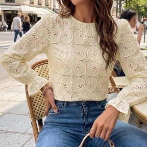 Cupshe Beige Eyelet Blouse - Crochet Lace - S NWT